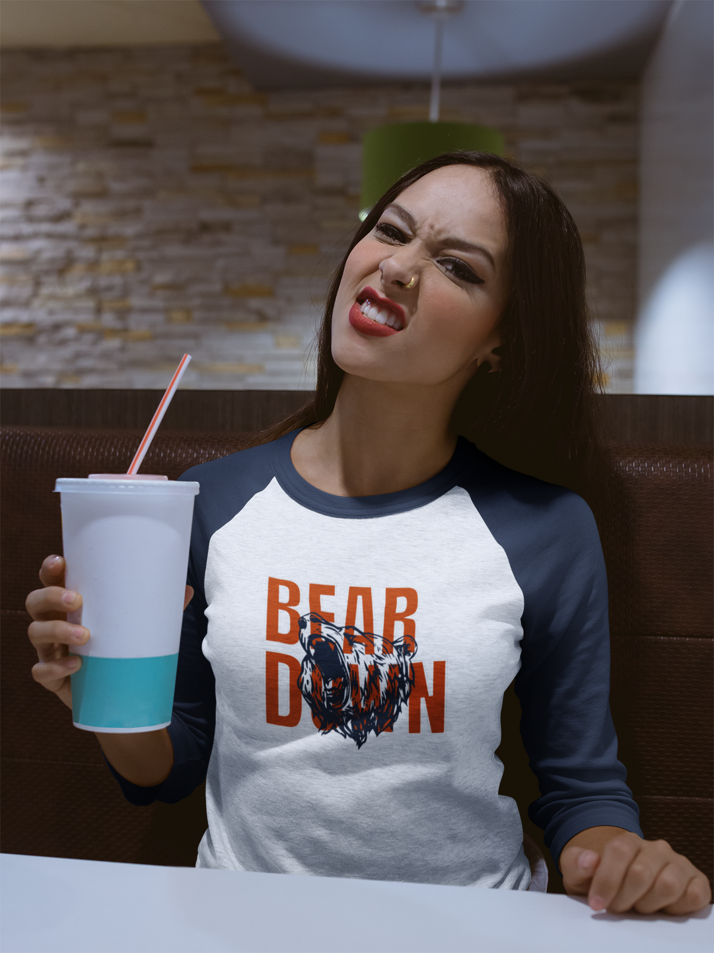 Bear Down Custom Raglan Shirt – Navy & White | Chicago Football Fan Apparel