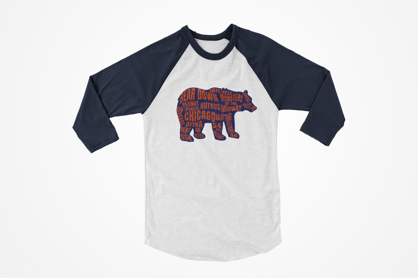 Chicago Bear Typography Raglan Shirt – Navy & White | Unique Sports Fan Apparel