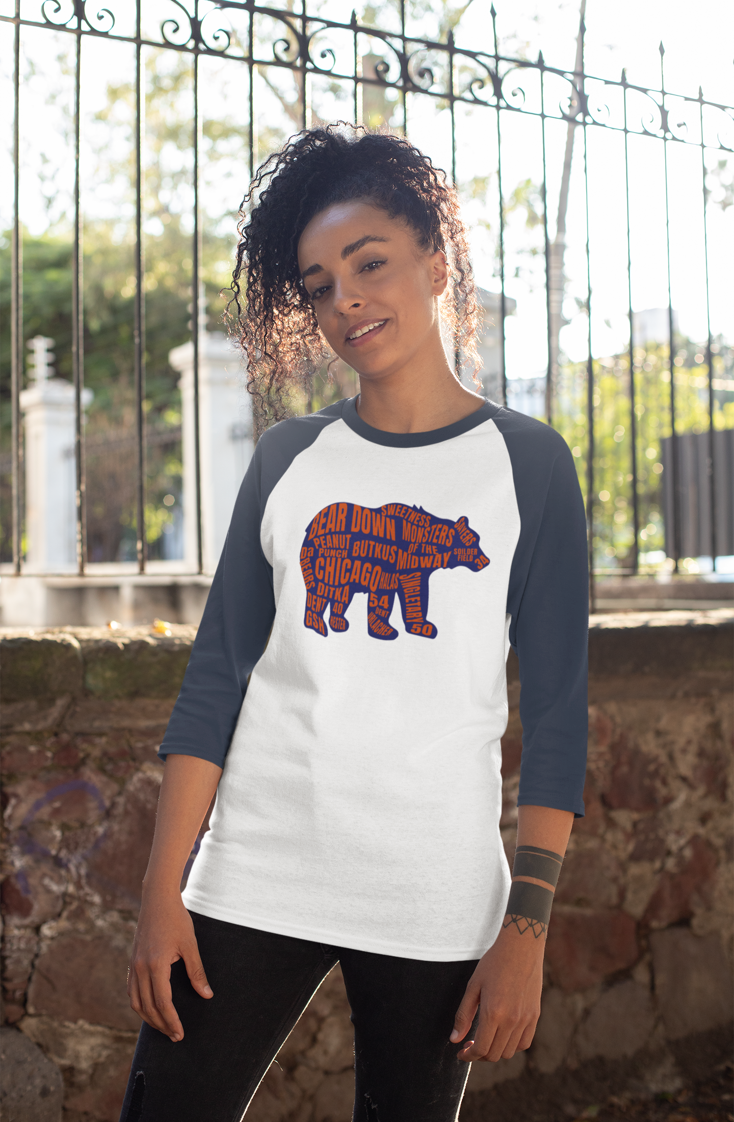 Chicago Bear Typography Raglan Shirt – Navy & White | Unique Sports Fan Apparel