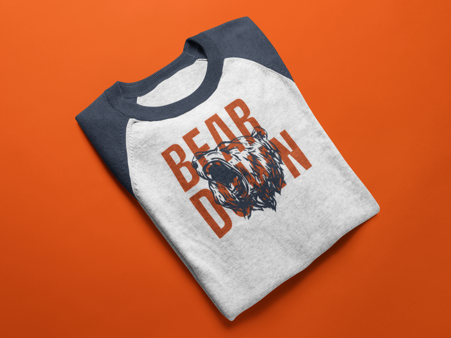Bear Down Custom Raglan Shirt – Navy & White | Chicago Football Fan Apparel