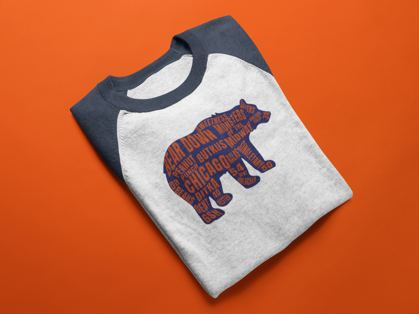 Chicago Bear Typography Raglan Shirt – Navy & White | Unique Sports Fan Apparel
