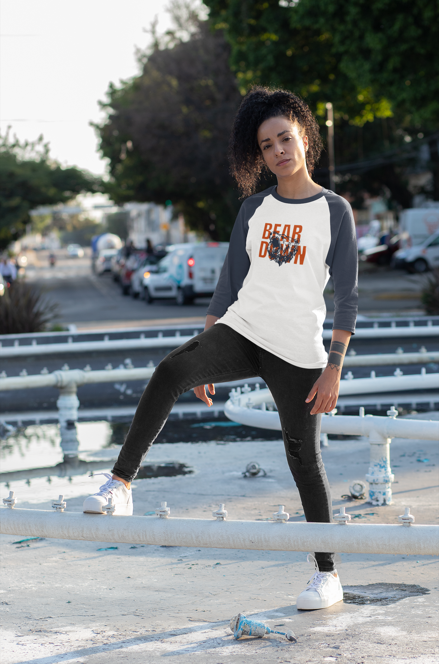 Bear Down Custom Raglan Shirt – Navy & White | Chicago Football Fan Apparel