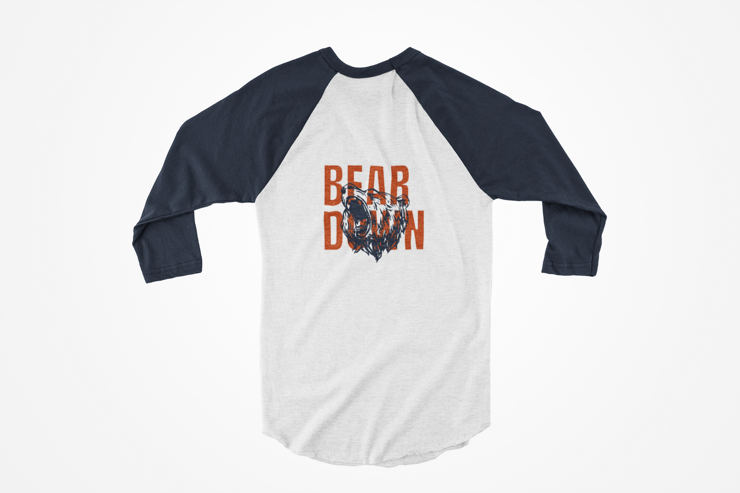 Bear Down Custom Raglan Shirt – Navy & White | Chicago Football Fan Apparel