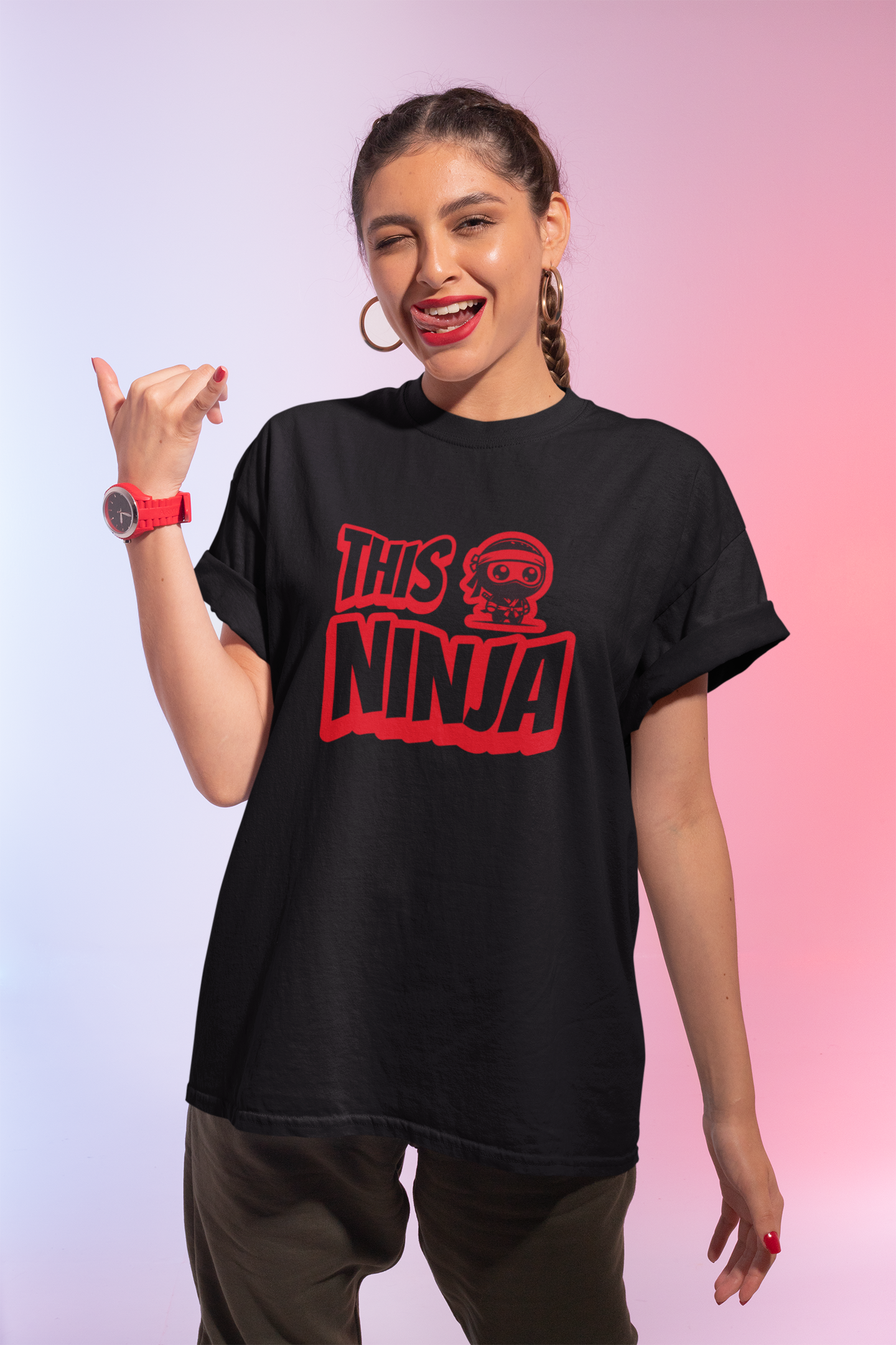 Urban Graphic T-Shirt – “This Ninja” Design | Bold Streetwear Tee | Black & Red Statement Shirt